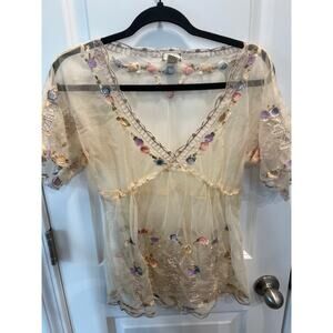 Vintage Anthropologie Viola Passing Through sheer lace blouse top size 6